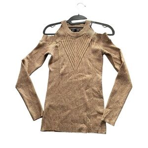 INC International Concepts Top Cold-Shoulder Sweater  Gold Metallic-Knit Size S